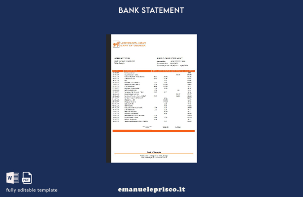 stile verificato Georgia Bank of Georgia Modello di estratto conto bancario, mod